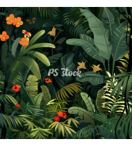 Jungle Patterns in Modern Flat Line Style - Hand-Drawn Vector Illustration