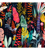 Jungle Patterns in Modern Flat Line Style - Hand-Drawn Vector Illustration