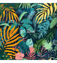 Jungle Patterns in Modern Flat Line Style - Hand-Drawn Vector Illustration