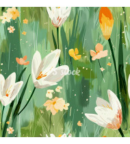 Spring Patterns in Modern Flat Line Style - Hand-Drawn Vector Illustration