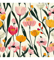 Spring Patterns in Modern Flat Line Style - Hand-Drawn Vector Illustration