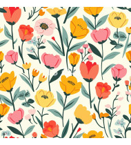 Spring Patterns in Modern Flat Line Style - Hand-Drawn Vector Illustration