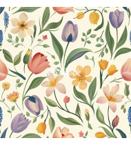 Spring Patterns in Modern Flat Line Style - Hand-Drawn Vector Illustration