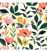 Spring Patterns in Modern Flat Line Style - Hand-Drawn Vector Illustration