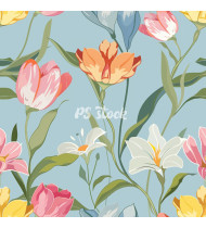 Spring Patterns in Modern Flat Line Style - Hand-Drawn Vector Illustration