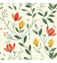 Spring Patterns in Modern Flat Line Style - Hand-Drawn Vector Illustration