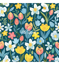 Spring Patterns in Modern Flat Line Style - Hand-Drawn Vector Illustration