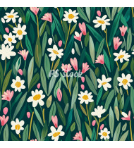 Spring Patterns in Modern Flat Line Style - Hand-Drawn Vector Illustration