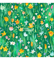 Spring Patterns in Modern Flat Line Style - Hand-Drawn Vector Illustration