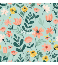 Spring Patterns in Modern Flat Line Style - Hand-Drawn Vector Illustration