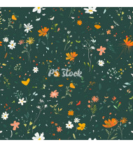 Spring Patterns in Modern Flat Line Style - Hand-Drawn Vector Illustration