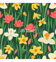 Spring Patterns in Modern Flat Line Style - Hand-Drawn Vector Illustration