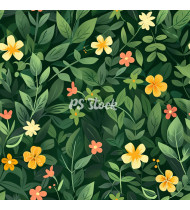 Spring Patterns in Modern Flat Line Style - Hand-Drawn Vector Illustration