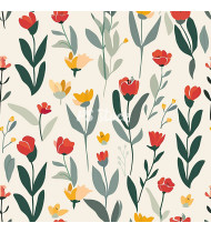 Spring Patterns in Modern Flat Line Style - Hand-Drawn Vector Illustration