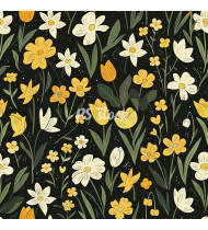 Spring Patterns in Modern Flat Line Style - Hand-Drawn Vector Illustration