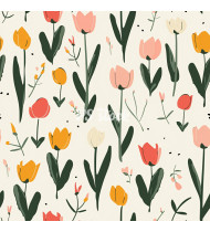 Spring Patterns in Modern Flat Line Style - Hand-Drawn Vector Illustration