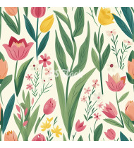 Spring Patterns in Modern Flat Line Style - Hand-Drawn Vector Illustration