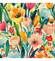 Spring Patterns in Modern Flat Line Style - Hand-Drawn Vector Illustration