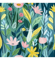 Spring Patterns in Modern Flat Line Style - Hand-Drawn Vector Illustration