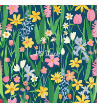 Spring Patterns in Modern Flat Line Style - Hand-Drawn Vector Illustration