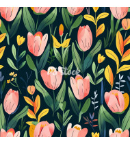 Spring Patterns in Modern Flat Line Style - Hand-Drawn Vector Illustration