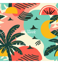 Summer Patterns in Modern Flat Line Style - Hand-Drawn Vector Illustration