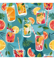 Summer Patterns in Modern Flat Line Style - Hand-Drawn Vector Illustration