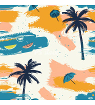 Summer Patterns in Modern Flat Line Style - Hand-Drawn Vector Illustration