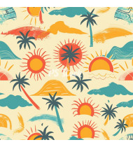 Summer Patterns in Modern Flat Line Style - Hand-Drawn Vector Illustration