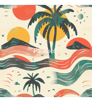 Summer Patterns in Modern Flat Line Style - Hand-Drawn Vector Illustration