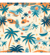 Summer Patterns in Modern Flat Line Style - Hand-Drawn Vector Illustration