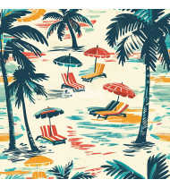 Summer Patterns in Modern Flat Line Style - Hand-Drawn Vector Illustration