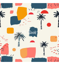 Summer Patterns in Modern Flat Line Style - Hand-Drawn Vector Illustration