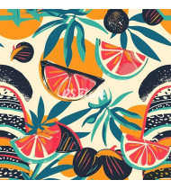 Summer Patterns in Modern Flat Line Style - Hand-Drawn Vector Illustration