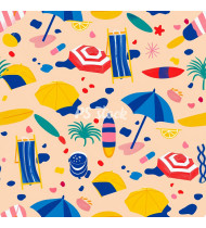 Summer Patterns in Modern Flat Line Style - Hand-Drawn Vector Illustration