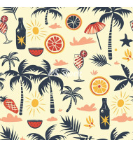 Summer Patterns in Modern Flat Line Style - Hand-Drawn Vector Illustration