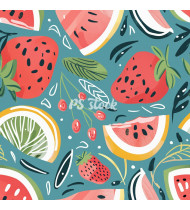 Summer Patterns in Modern Flat Line Style - Hand-Drawn Vector Illustration