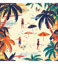 Summer Patterns in Modern Flat Line Style - Hand-Drawn Vector Illustration