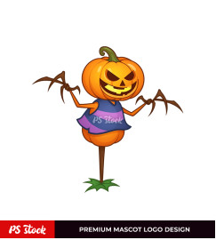 Halloween Cartoon Scarecrow Pumpkin Illustration M...