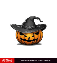 Old Halloween Pumpkin With Hat Mascot Logo - Sticker Design