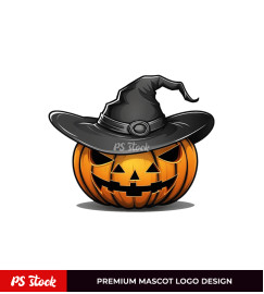 Old Halloween Pumpkin With Hat Mascot Logo - Stick...