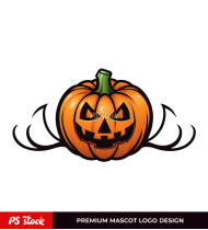 Drawn Halloween Pumpkin Mascot Logo Design