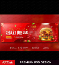 Red Burger Delights Facebook Cover Template PSD For Restaurant
