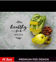 healthy food menu text with veggies PSD