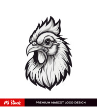 Black and White Rooster Mascot Logo