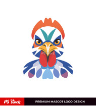 Stylized Rooster Chicken Head Mascot Logo Design 