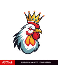 King Chicken With Crown Mascot Logo