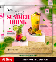 Summer Drink Pink Social Media Post or Banner Template